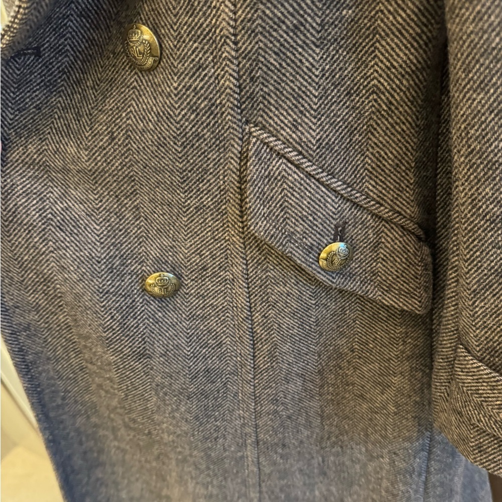 Ralph Lauren Brown Herringbone Double-Breasted Maxi Pea Coat - Picture 6 of 11